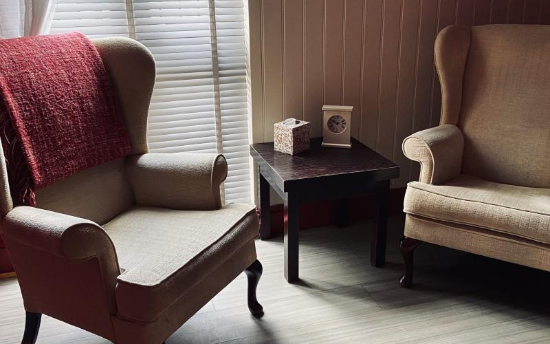 Counselling room with chairs at White Hart Clinic Barnes